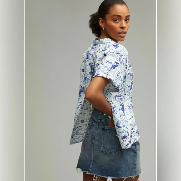 MAEVE by ANTHROPOLOGIE‎ NWOT Classic Surf Shirt in Blue Motif - Picture 2 of 11